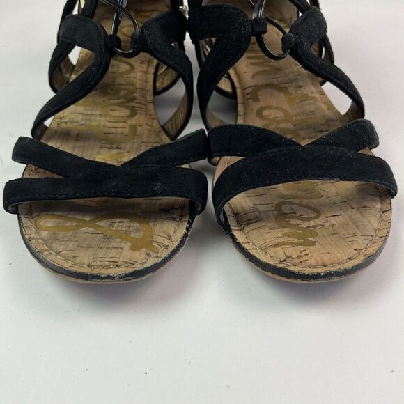 Sam Edelman Dawson Suede Strappy Sandal 8 Black Gladiator Hippie Boho Grunge - Picture 10 of 11